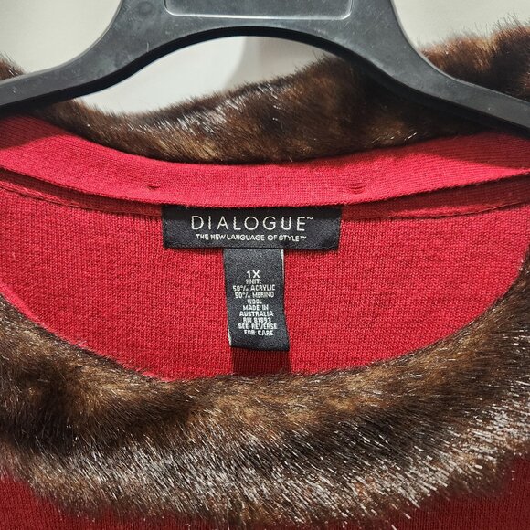 Dialogue brown fur trimmed red sweater with removeable accents - Picture 2 of 5